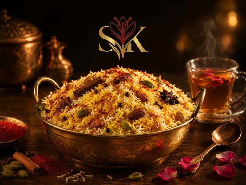 Zafrani Pulao - golden saffron rice with whole spices